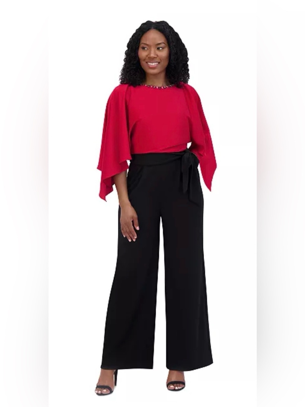 Jessica Howard satin cape-sleeve jumpsuit